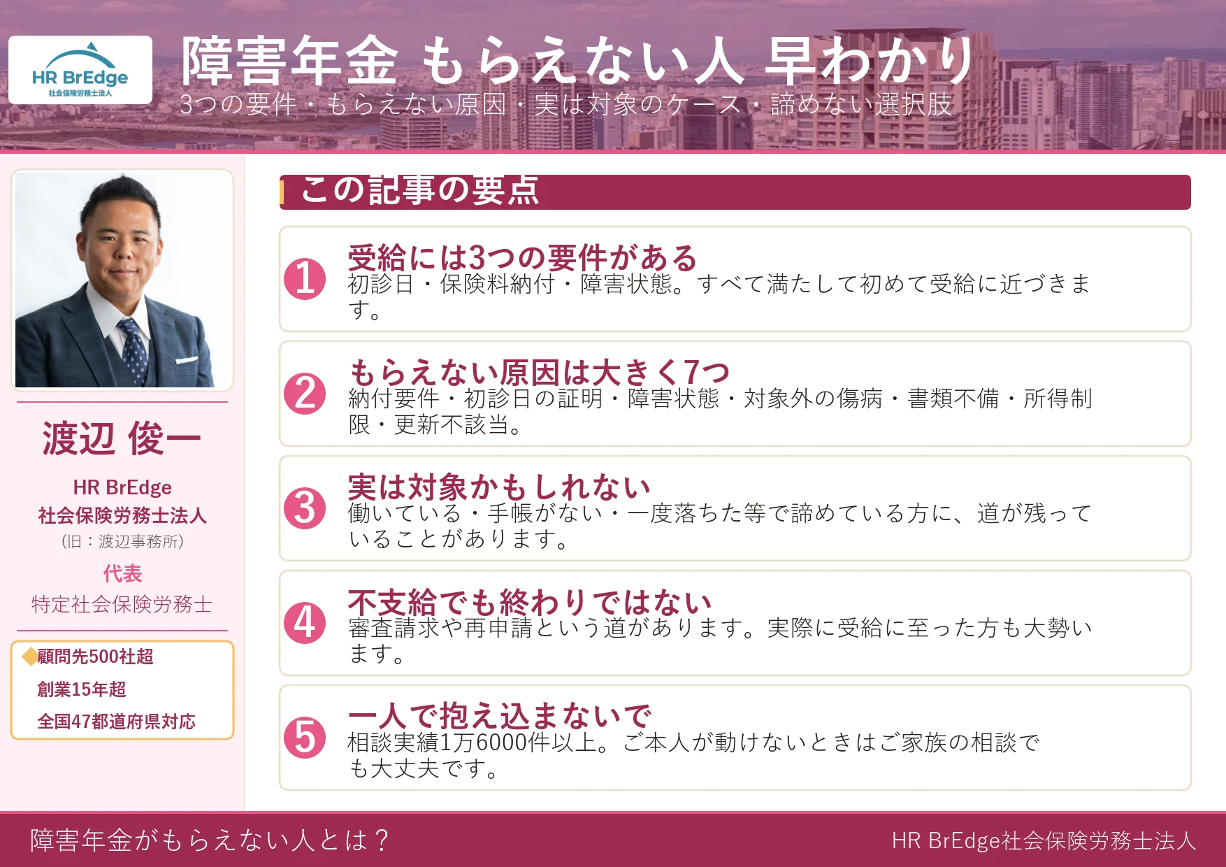 障害年金がもらえない人の早わかり（3つの要件・7つの原因・実は対象のケース・諦めない選択肢）