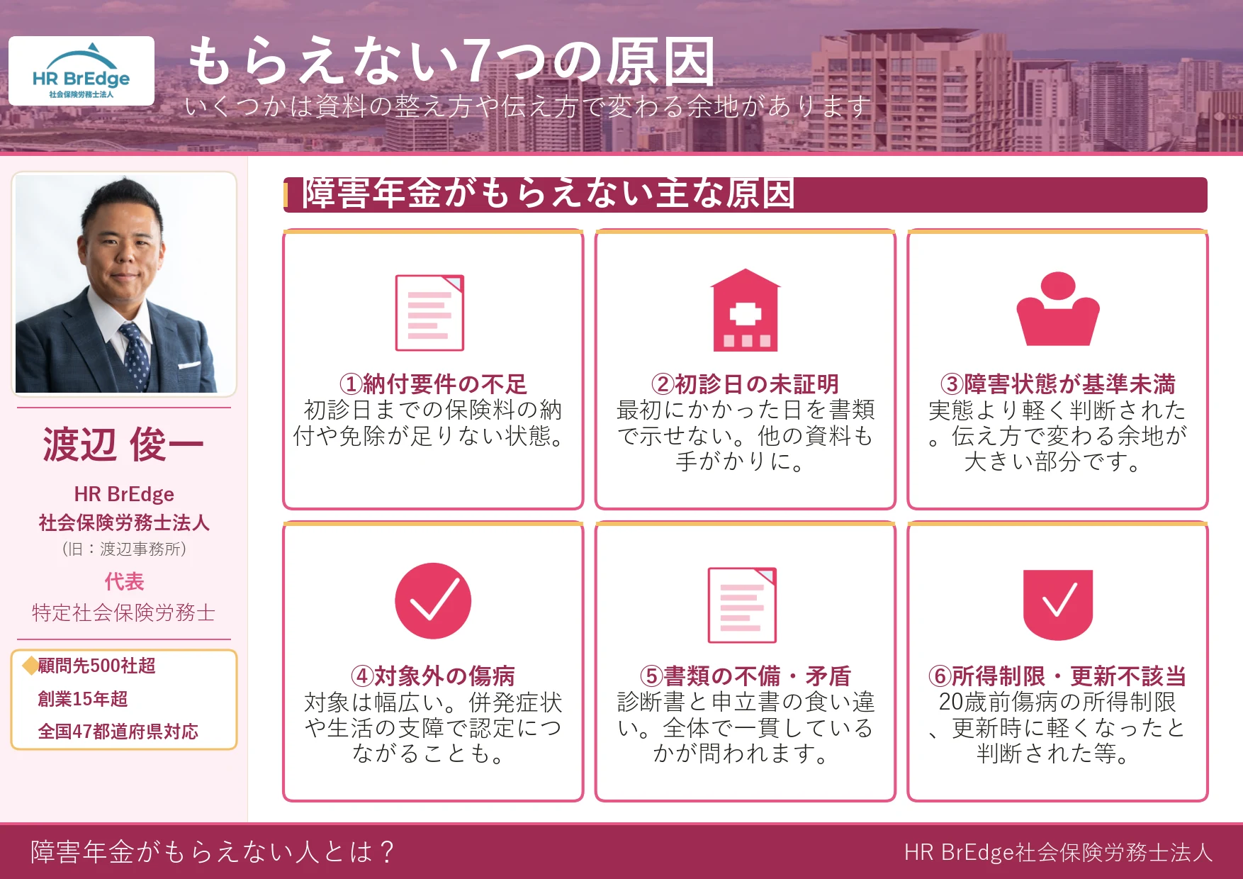 障害年金がもらえない7つの原因（納付要件・初診日・障害状態・対象外の傷病・書類不備・所得制限・更新不該当）