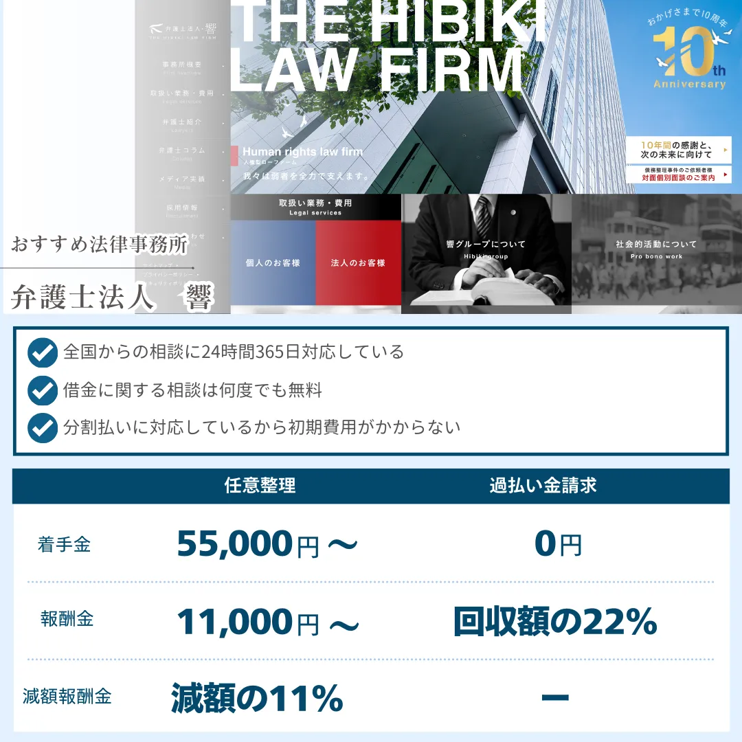 債務整理 おすすめ ランキング 弁護士法人 響 社会保険労務士法人 渡邊事務所