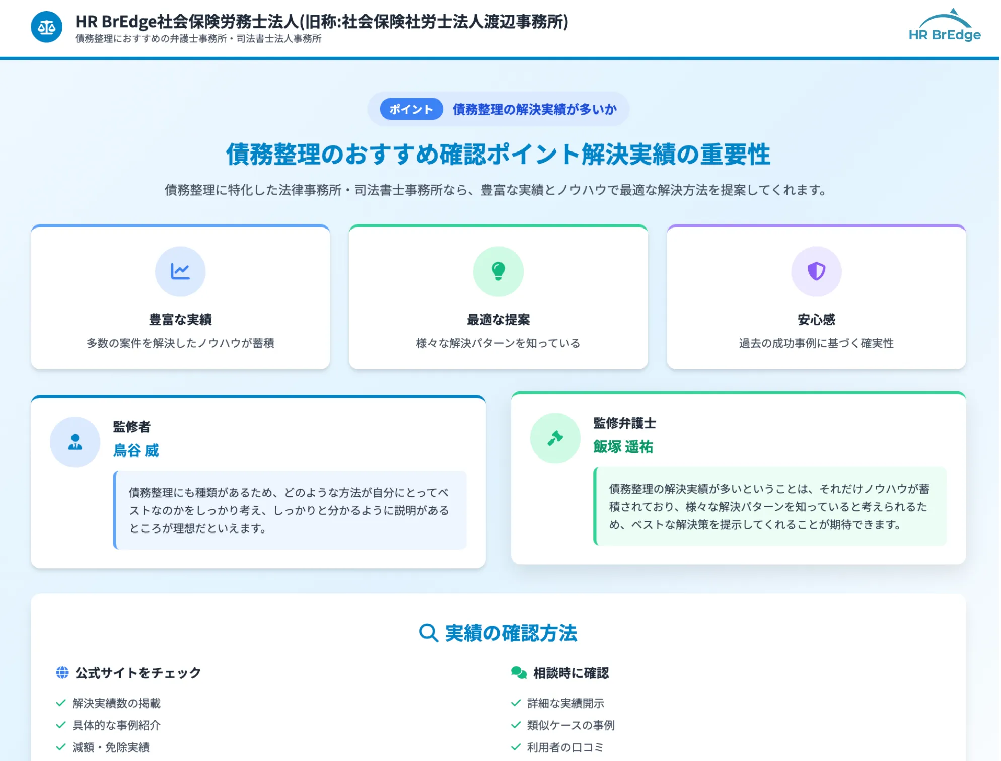 債務整理 おすすめ 解決実績の重要性 HR-BrEdge社会保険労務士法人