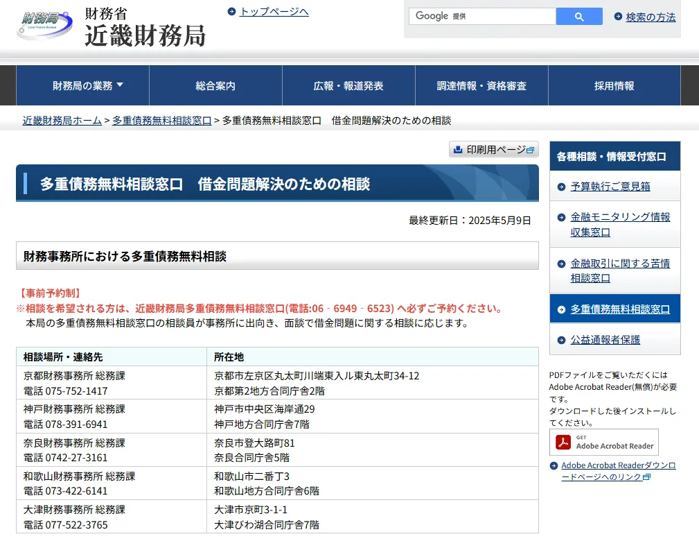 近畿財務局 多重債務無料相談窓口