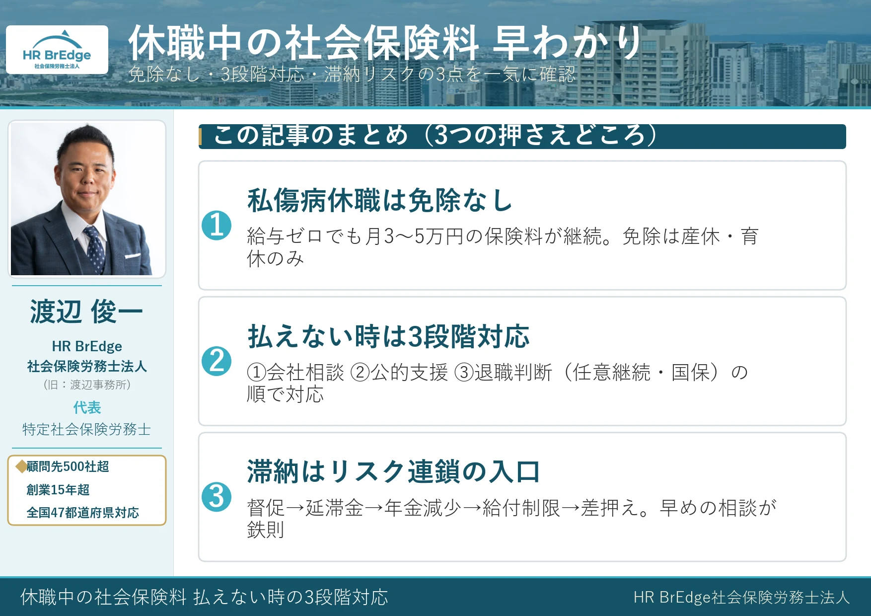休職中の社会保険料 早わかり|払えない時の3段階対応と滞納リスク