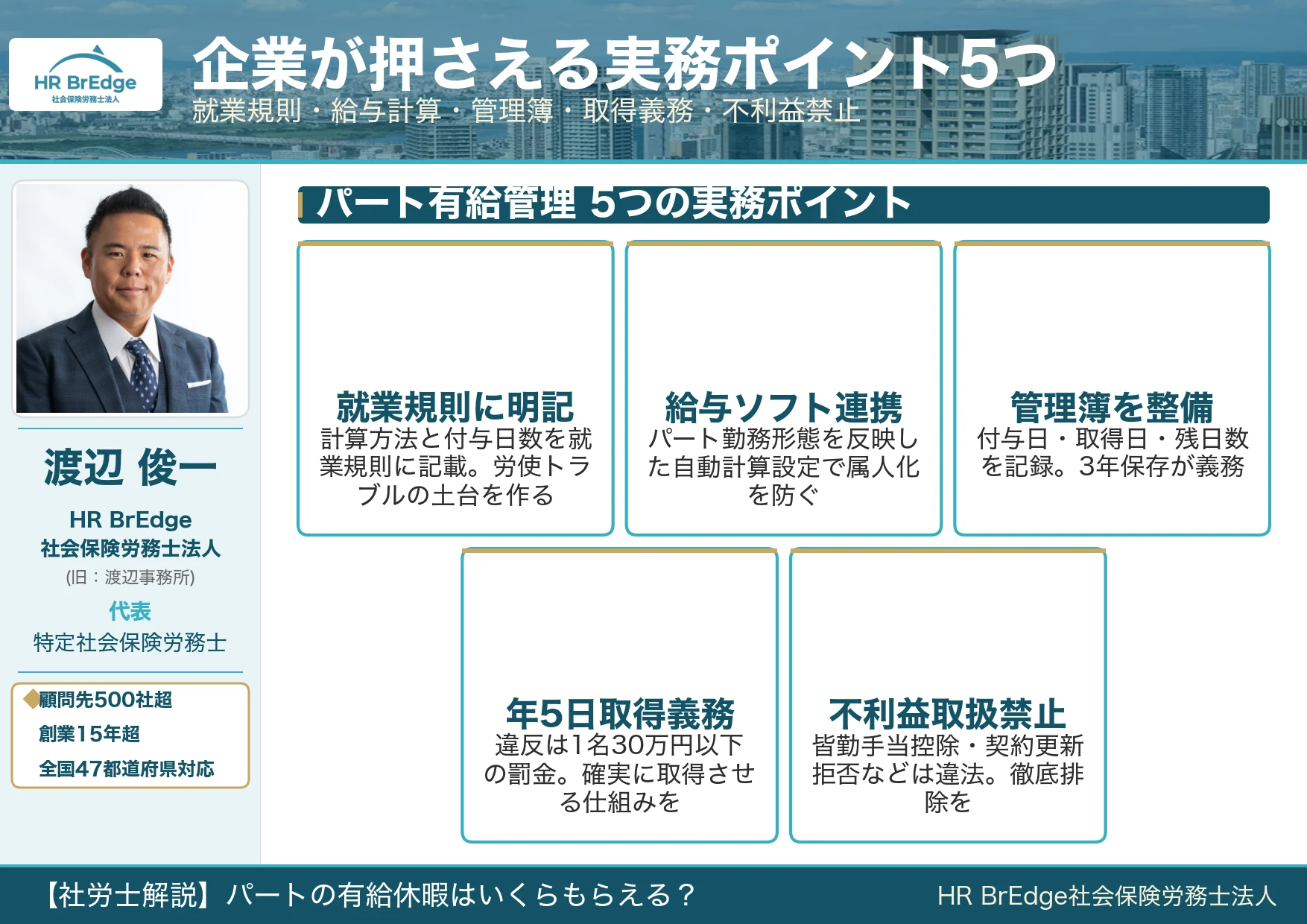 企業がパート有給管理で押さえるべき5つの実務ポイント（就業規則・給与ソフト連携・管理簿・年5日取得義務・不利益取扱禁止）